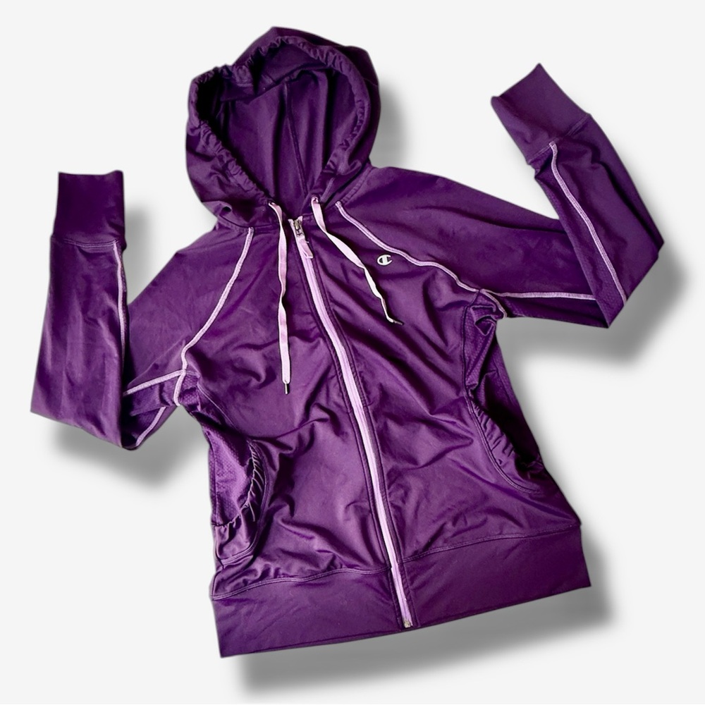 Y2K Champion Women's Deep Purple Zip Up Hoodie With Pockets